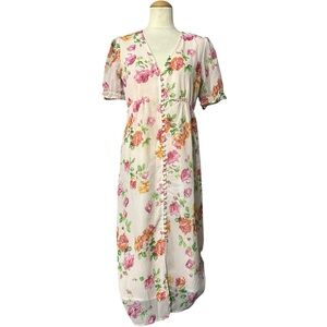 Goodnight Macaroon Button Front Floral Midi Dress Pink Medium